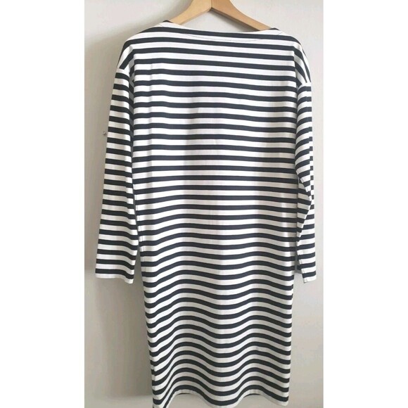 LRL Dress Womens Medium Black White Striped Gold Buttons Nautical 100% Cotton - Picture 6 of 8